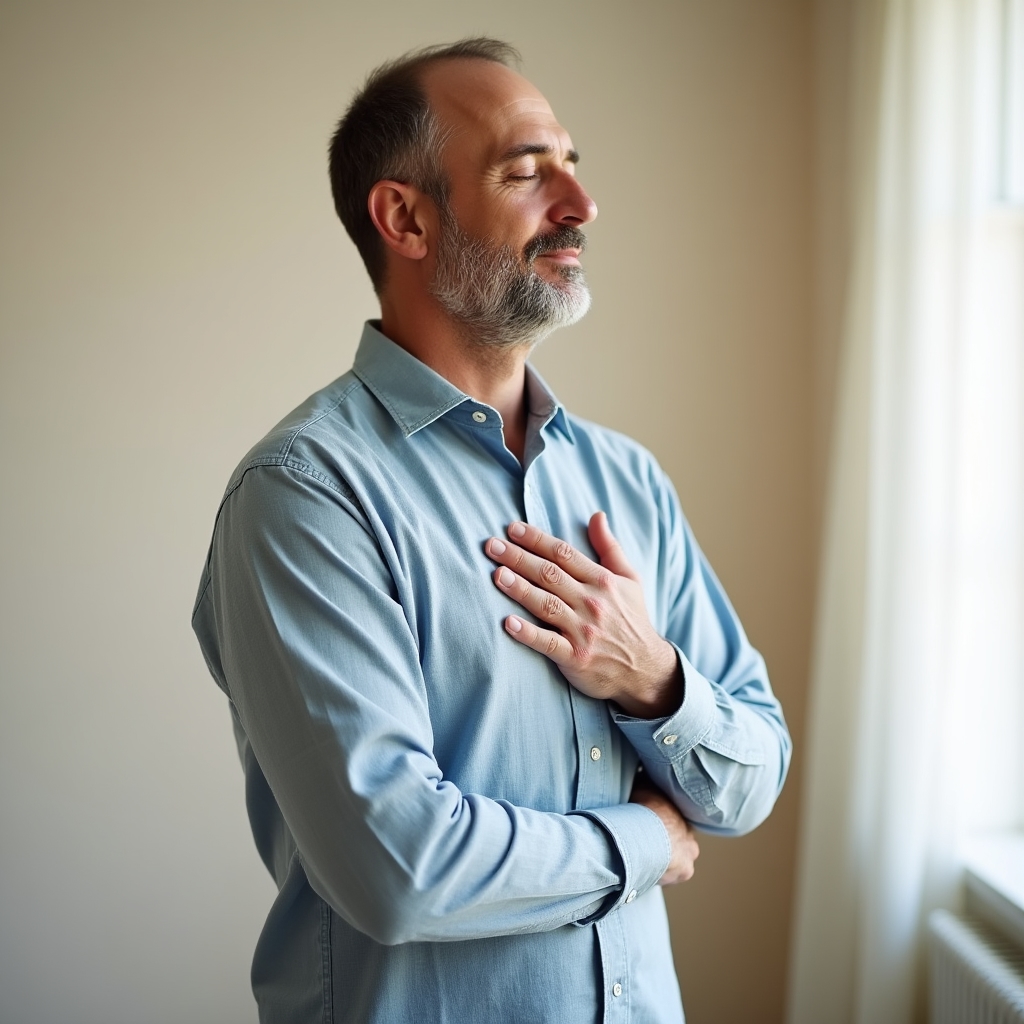 Adult exersând respirația diafragmatică pentru canto